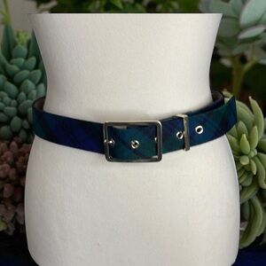 Talbots black watch tartan plaid wool blend belt gold hardware preppy Small